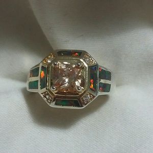 Opal and Morganite Ring, Sterling Silver, 7